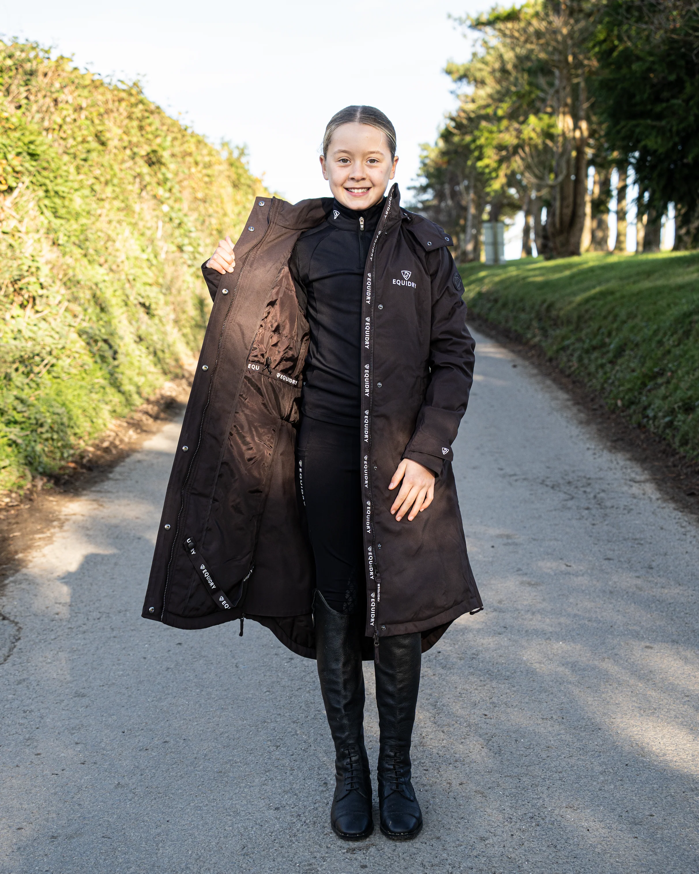 Bronte Waterproof Riding Coat | Removable Hood | Girls | Brown - Image 3