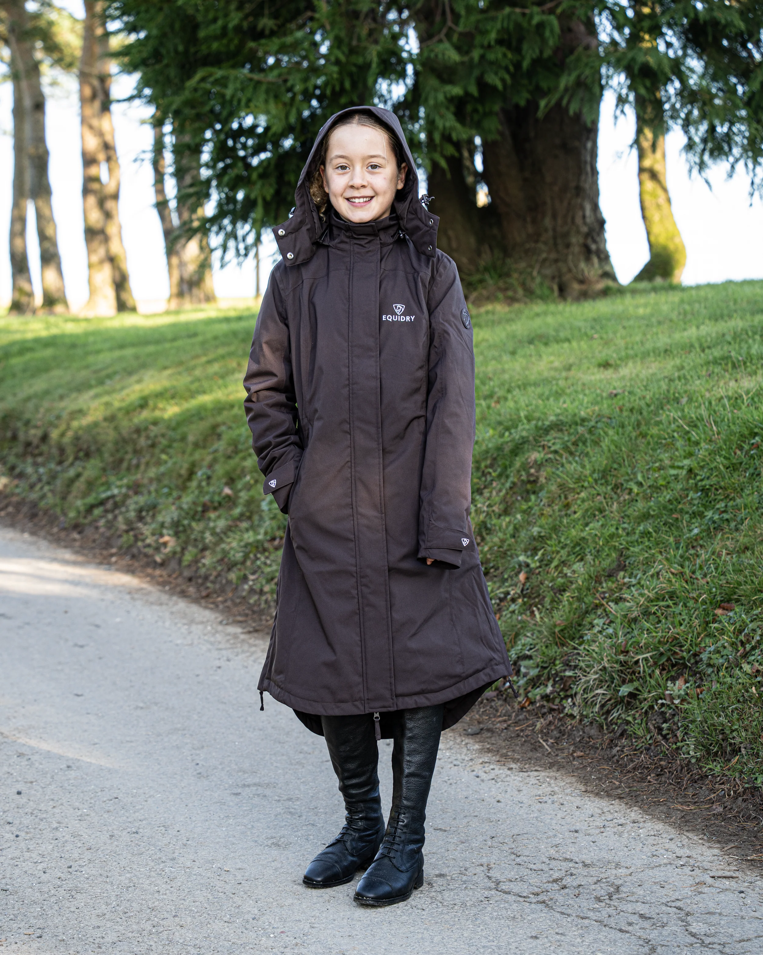 Bronte Waterproof Riding Coat | Removable Hood | Girls | Brown - Image 5