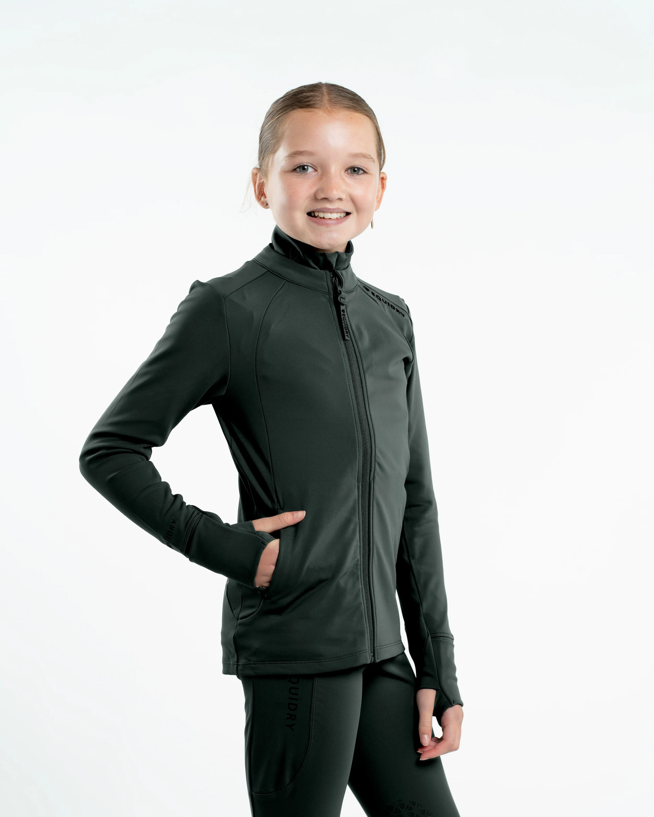 Children's Water Repellent Zip up Top | Black forest Green/Black - Image 2