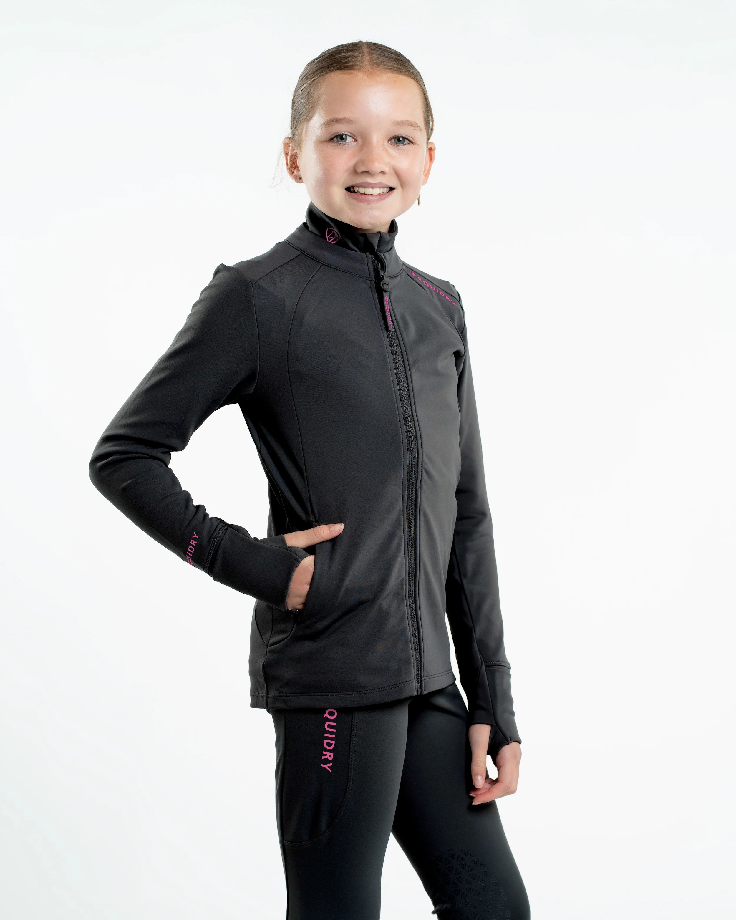 Children's Water Repellent Zip up Top | Black/Pink