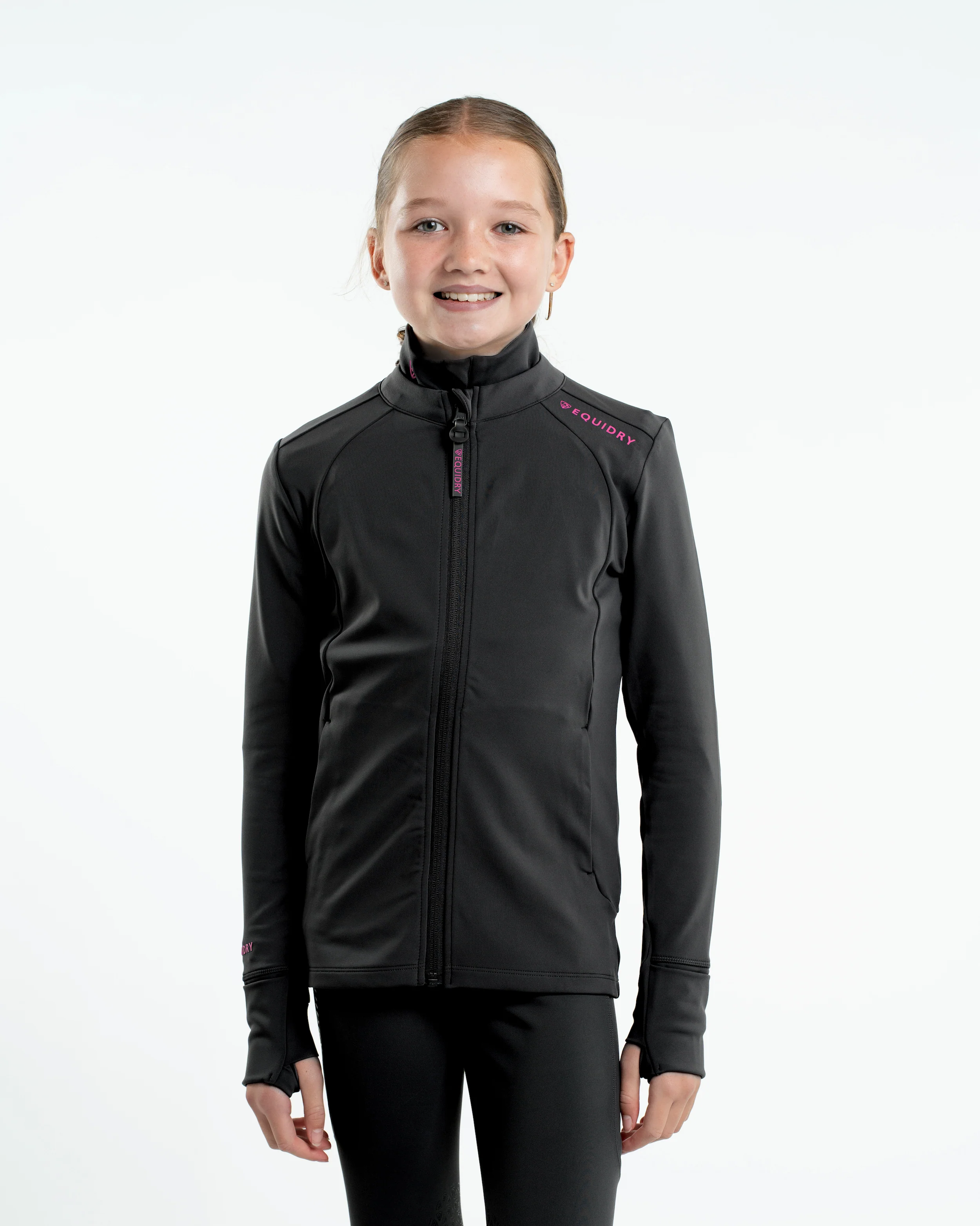 Children's Water Repellent Zip up Top | Black/Pink - Image 2