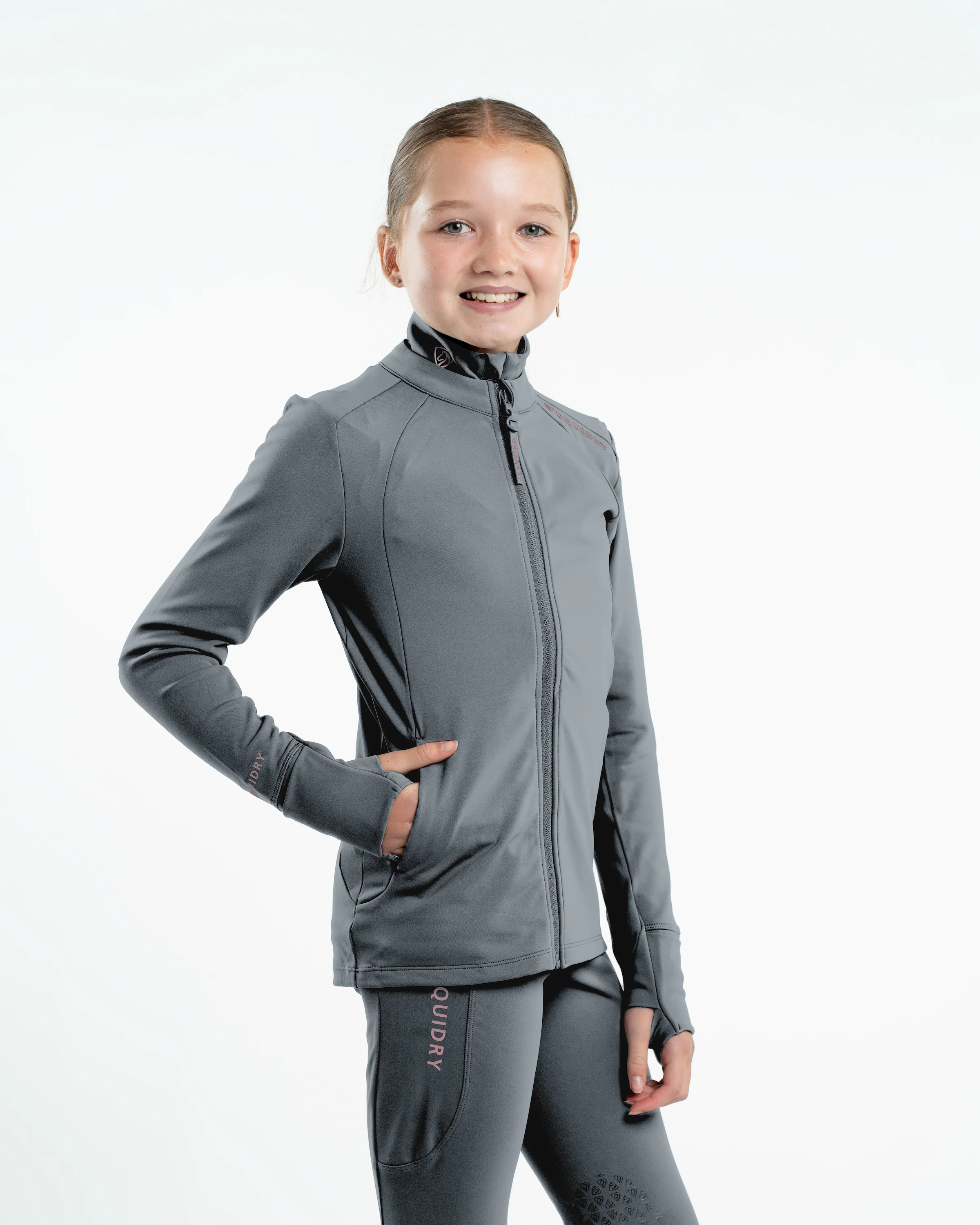 Children's Water Repellent Zip up Top | Grey/Pale Pink