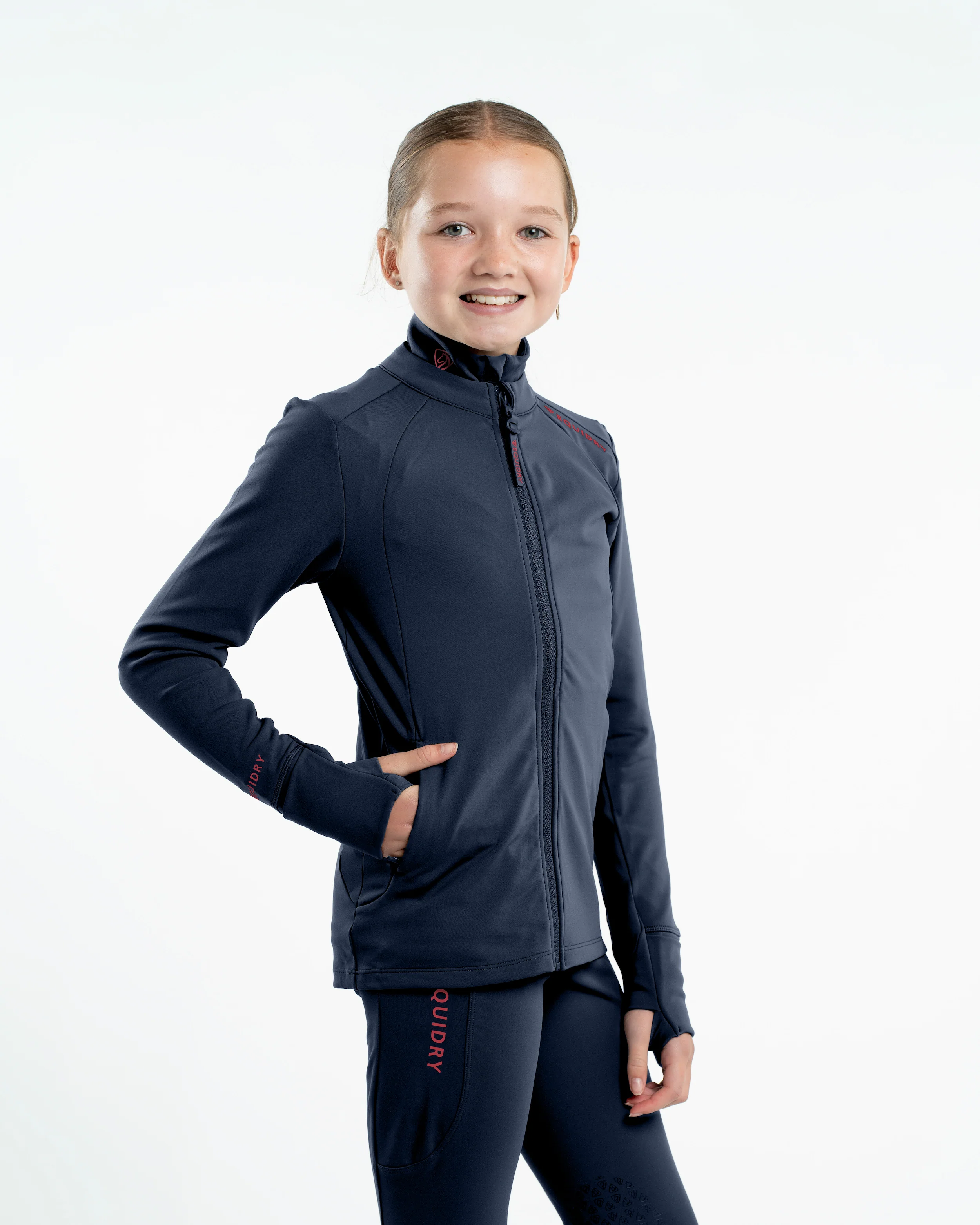 Children's Water Repellent Zip up Top | Navy/Raspberry
