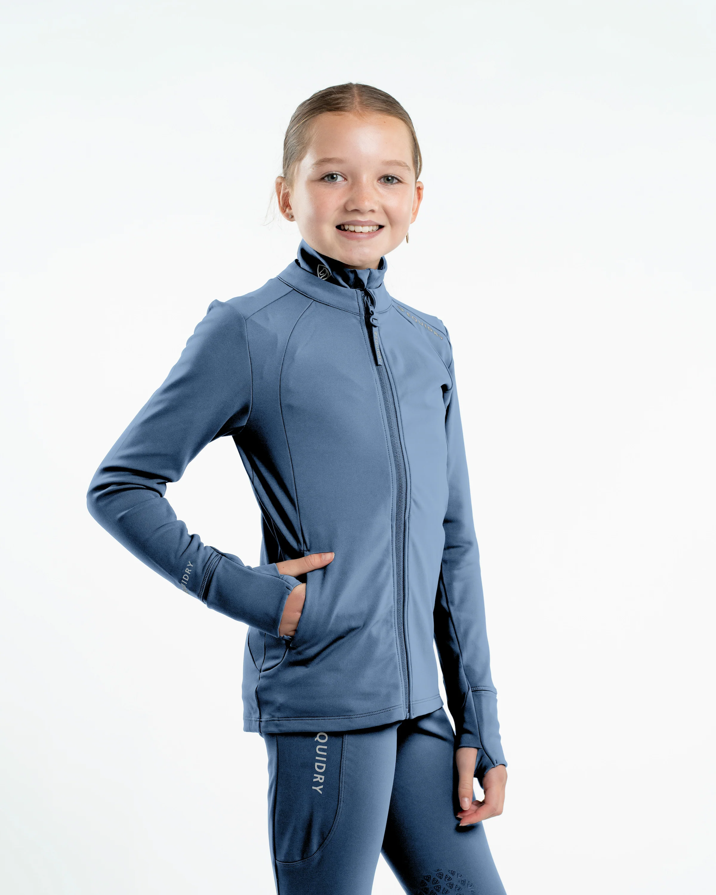 Children's Water Repellent Zip up Top | Steel Blue/Silver