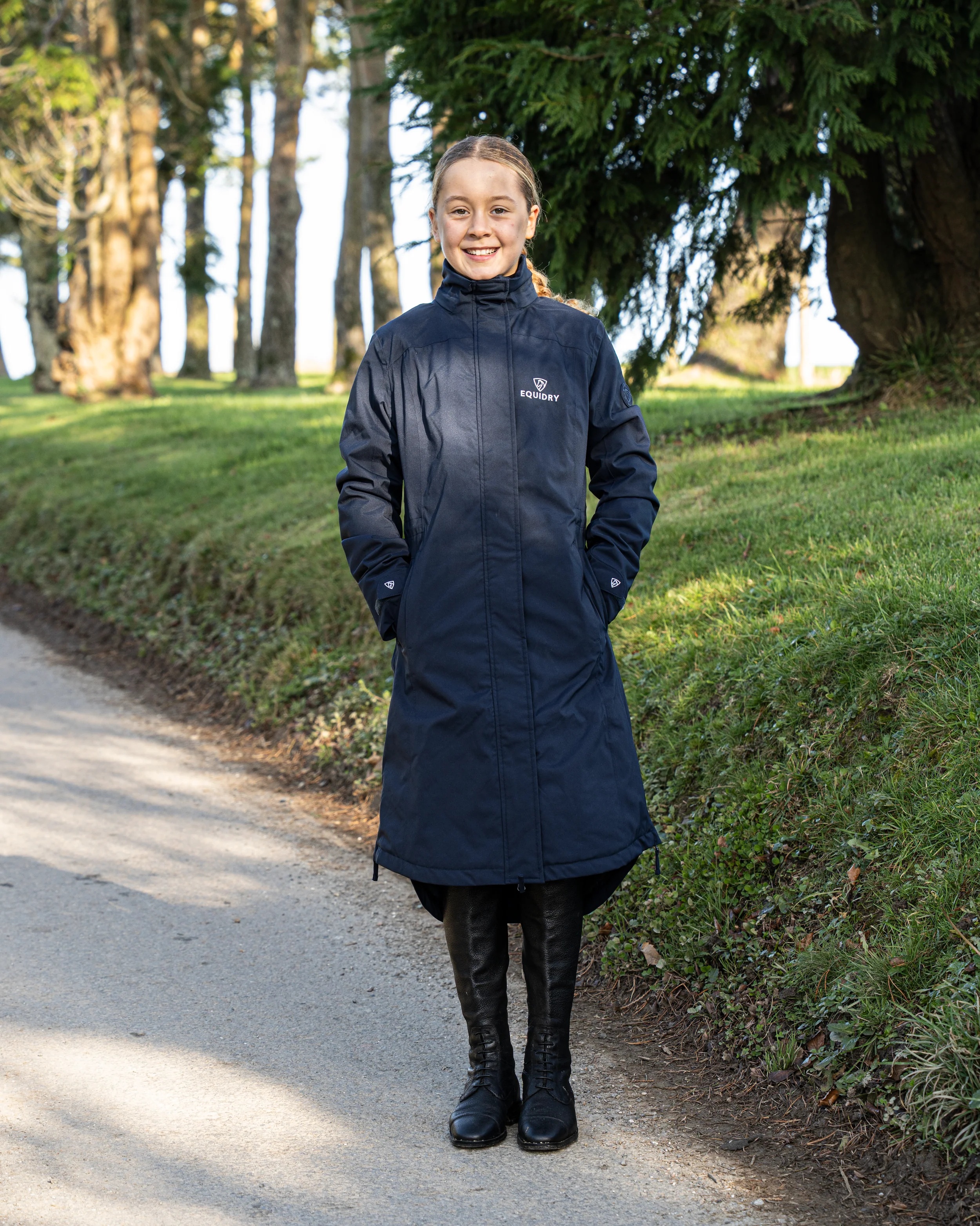 Bronte Waterproof Riding Coat | Removable Hood | Girls | Navy - Image 7