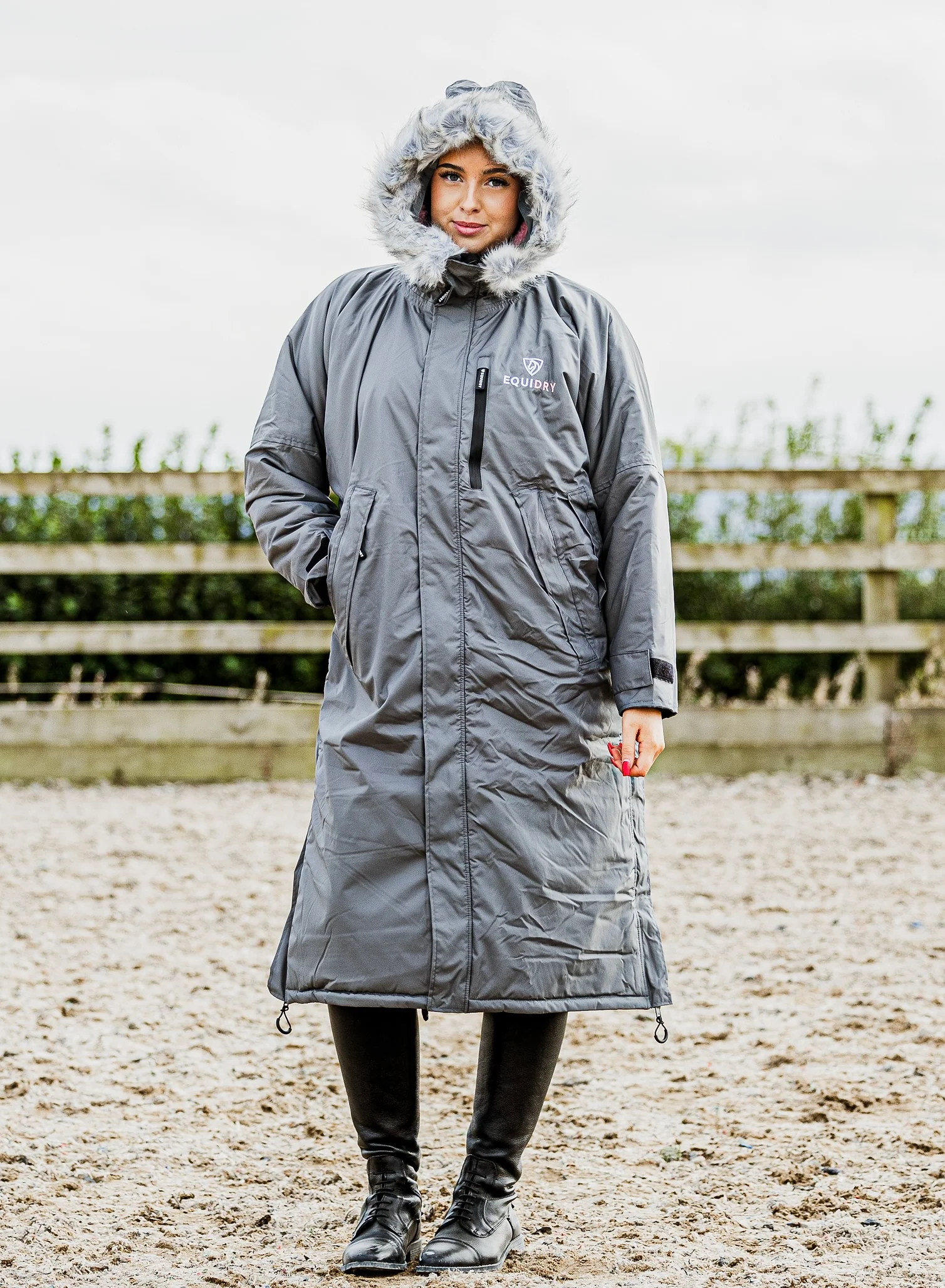 Evolution Women's | Thick Fleece | Fur Hood | Grey/Pale Pink - Image 2