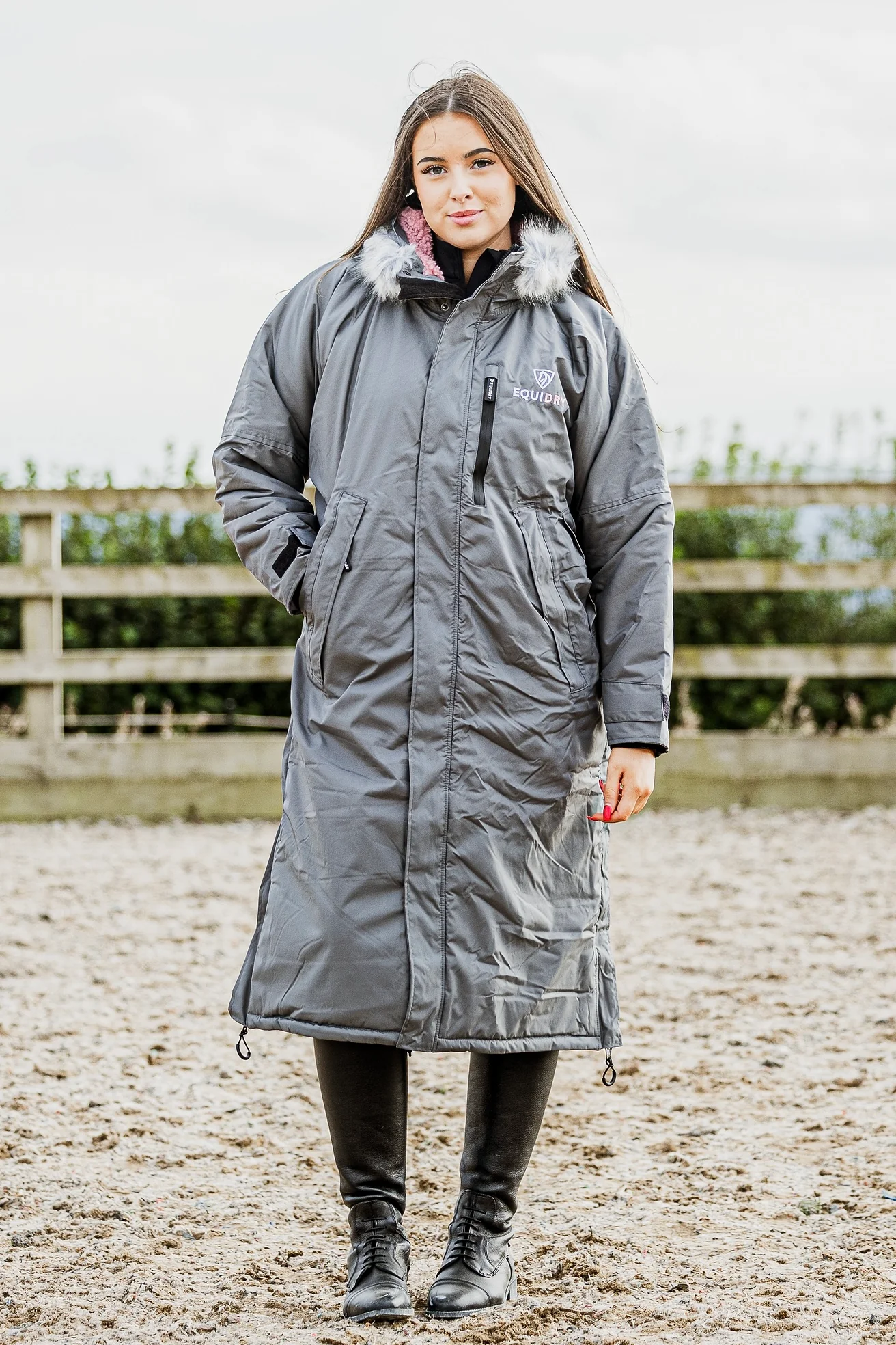 Evolution Women's | Thick Fleece | Fur Hood | Grey/Pale Pink - Image 3