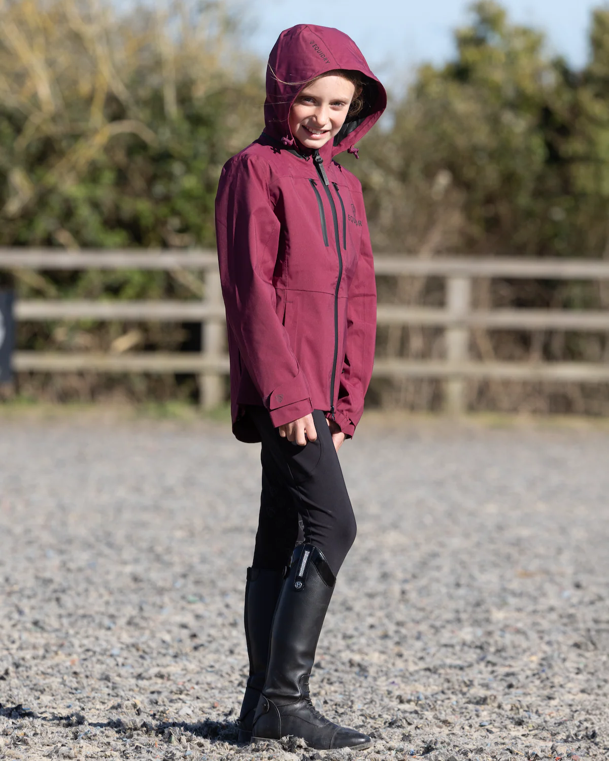 Varsha Waterproof Riding Jacket | Girl's | Plum - Image 12