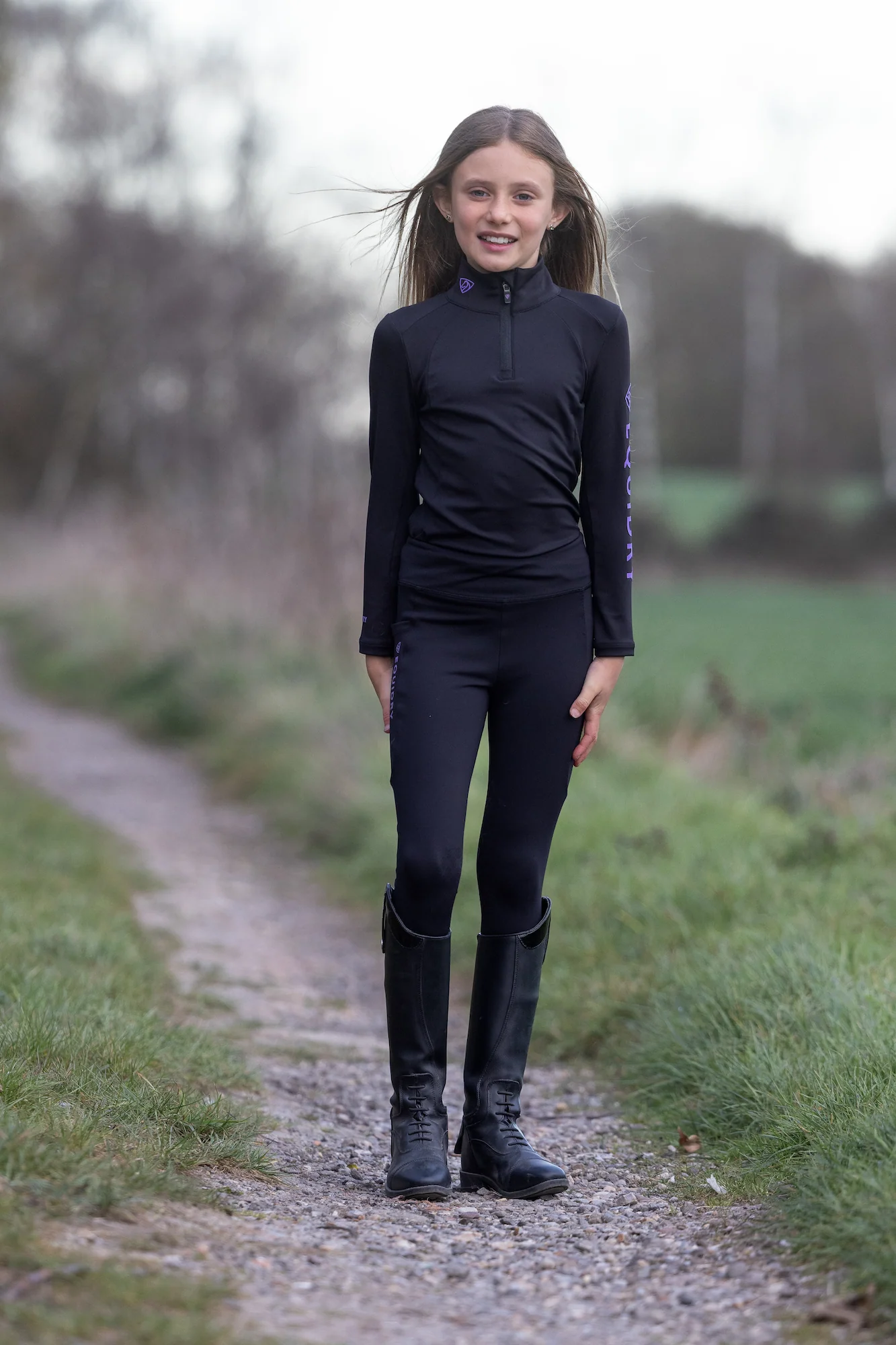Children's Water Repellent Base Layer | Black/Lilac - Image 2