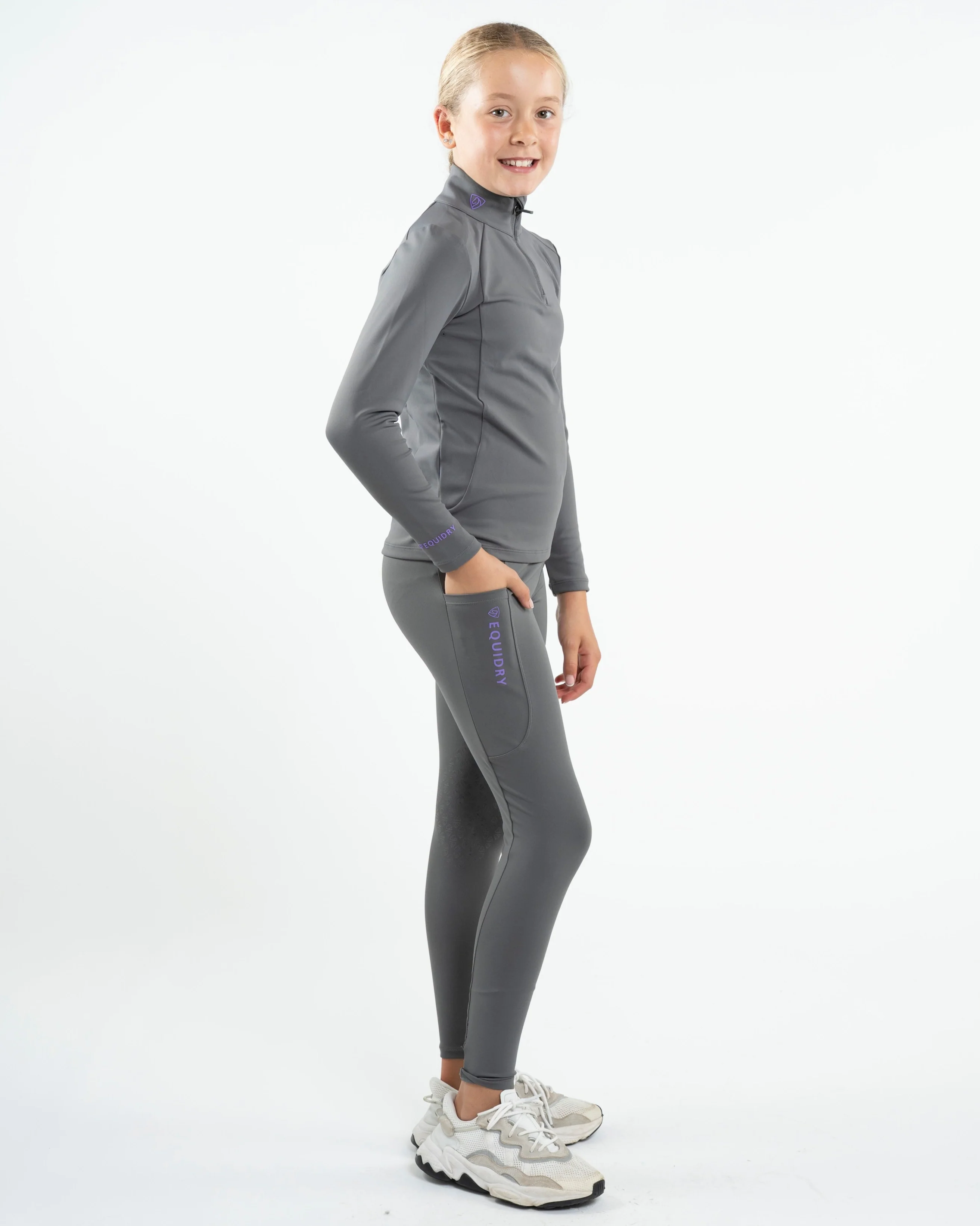 Water Repellent Leggings | Knee Grip | Children's Grey/Lilac - Image 5