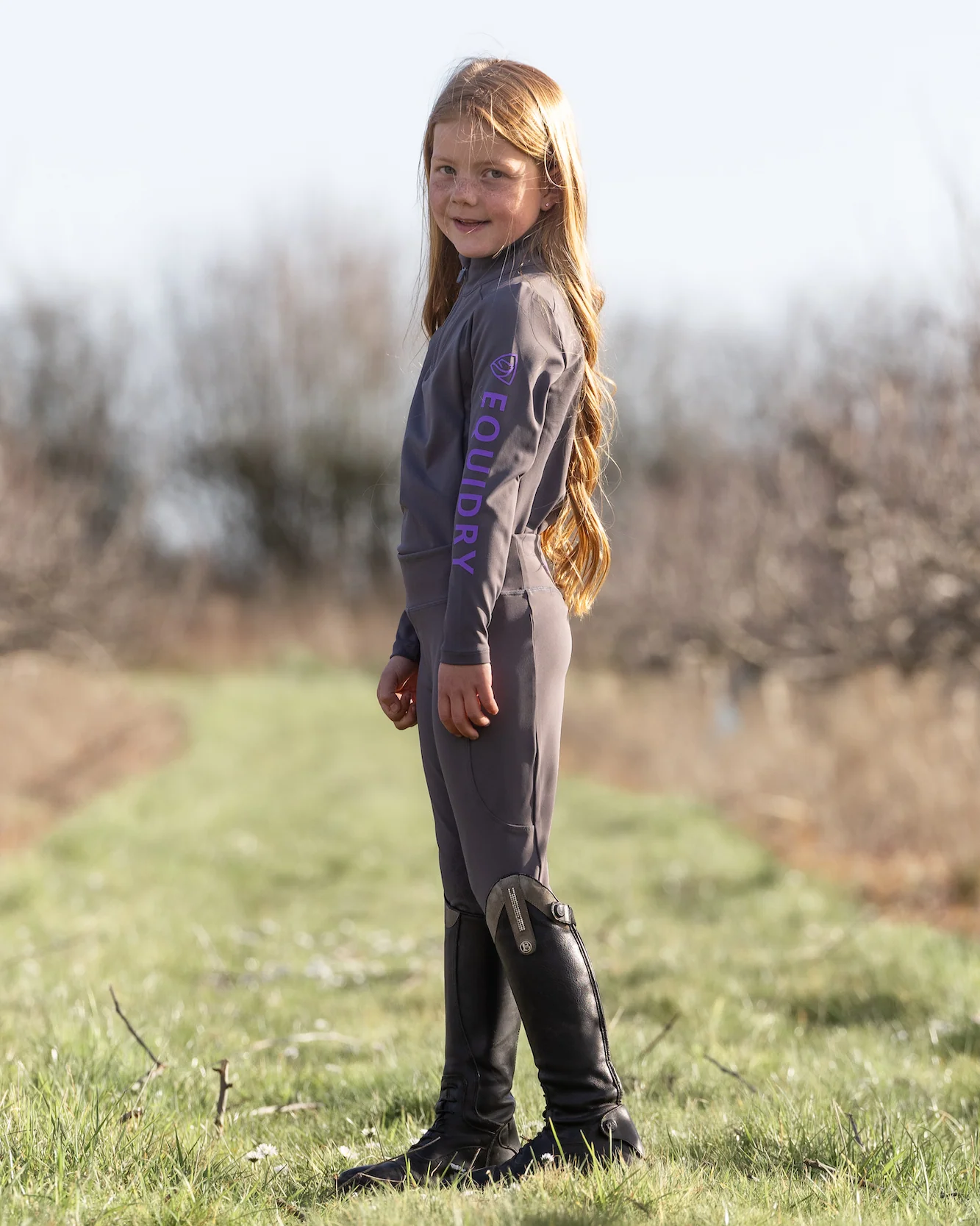 Water Repellent Leggings | Knee Grip | Children's Grey/Lilac - Image 8