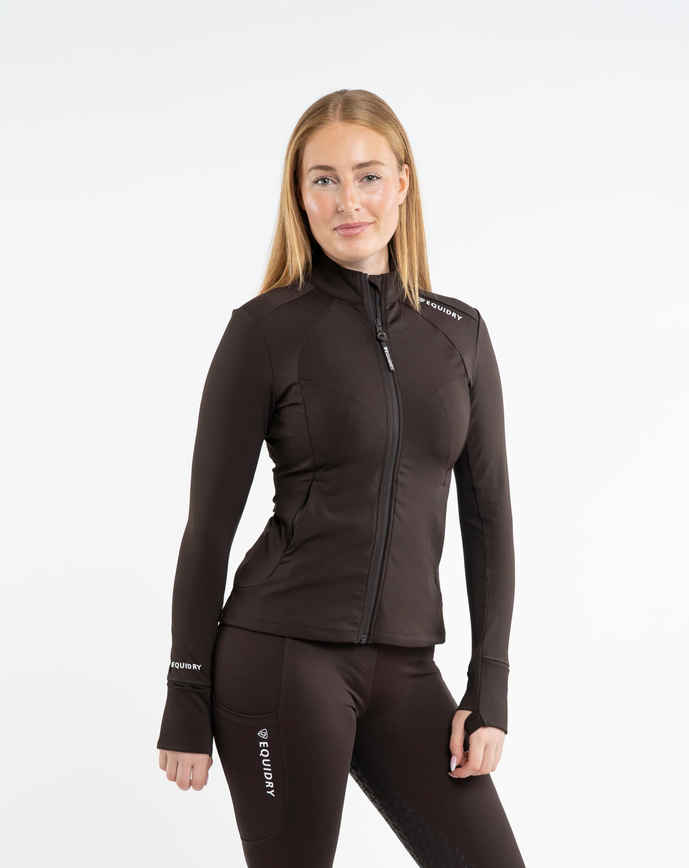 Women's Water Repellent Zip up Top | Brown/White - Image 3