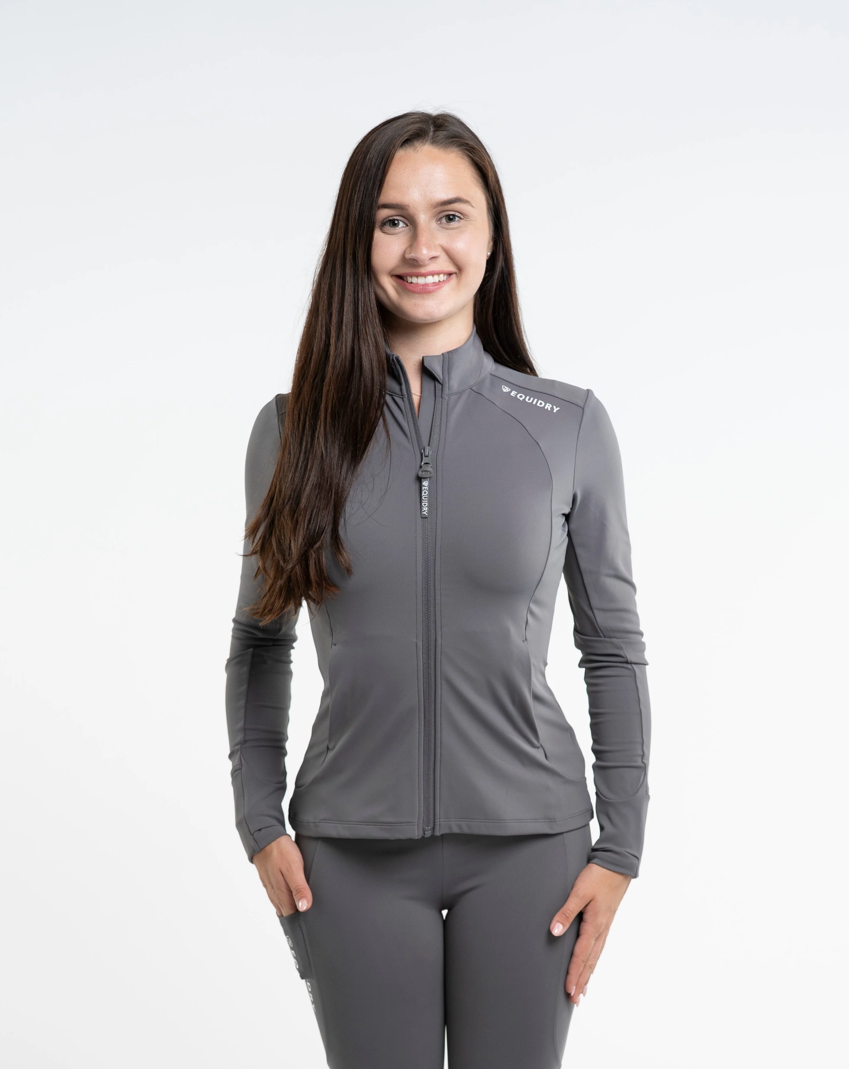 Women's Water Repellent Zip up Top | Grey/White - Image 4