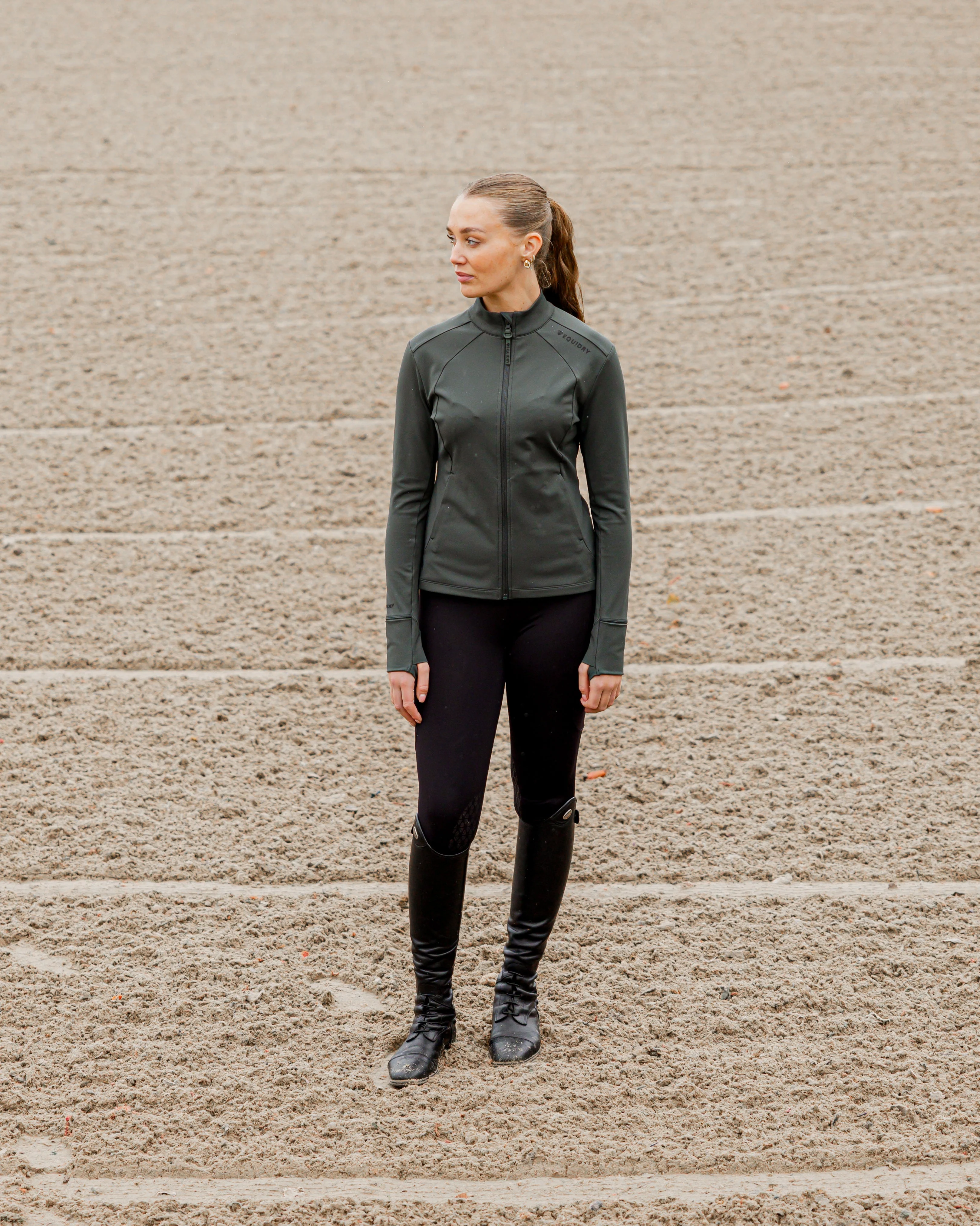 Women's Water Repellent Zip up Top | Black forest Green/Black - Image 9